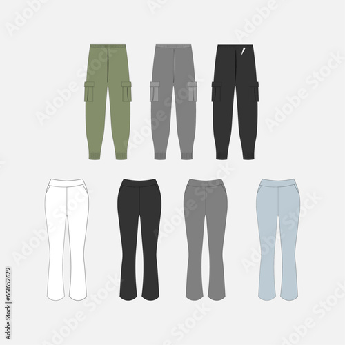 남녀 카고 면바지 벡터 2종 세트