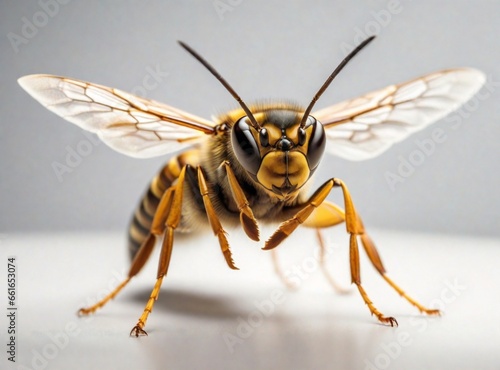 Furious hornet, empty gray background,  studio shot. AI generated image © madedee