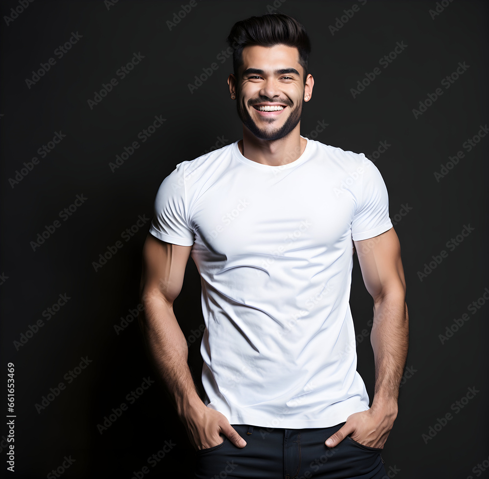 portrait of a happy man and white t shirt mock up, body of young man portrait of a happy man and white t shirt mock up, body of young man