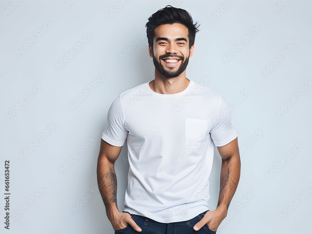 portrait of a happy man and white t shirt mock up, body of young man portrait of a happy man and white t shirt mock up, body of young man
