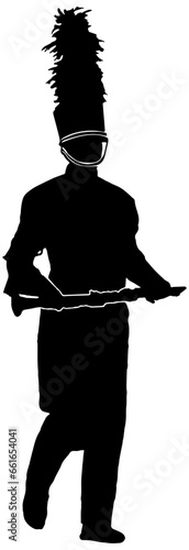 Marching Band Clarinet player, in black silhouette, isolated 
