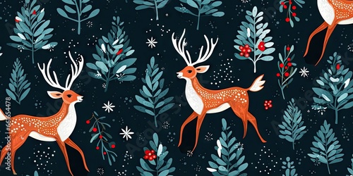 little christmas deers are flying on a blue background Generative AI © SKIMP Art