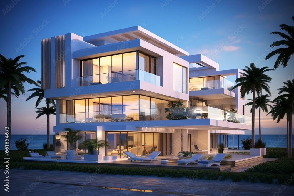 Oceanfront residences in Surfside, Miami, Florida. Generative AI - obrazy, fototapety, plakaty 