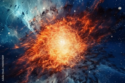 Supernova explosion, star, nebula, galaxy. Abstract image. Generative AI