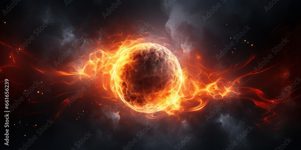 glowing redish grey abstract background with a fire ball flying. Generative AI