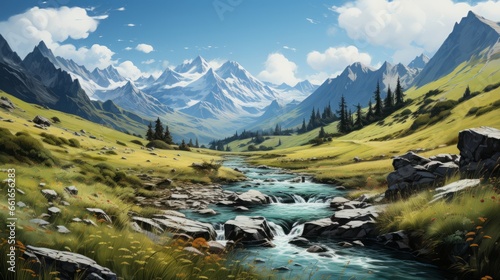 Serene Bliss of Alpine Majesty: Untamed Wilderness, Majestic Peaks, Crystal Waters & Endless Adventures Await in this Nature Lover's Paradise!, generative AI
