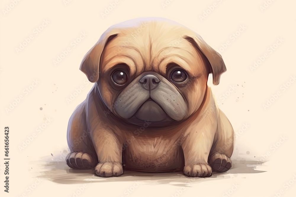 Playful Pugs: A Series of Cute Drawings Showcasing the Lively Nature of the Breed, generative AI