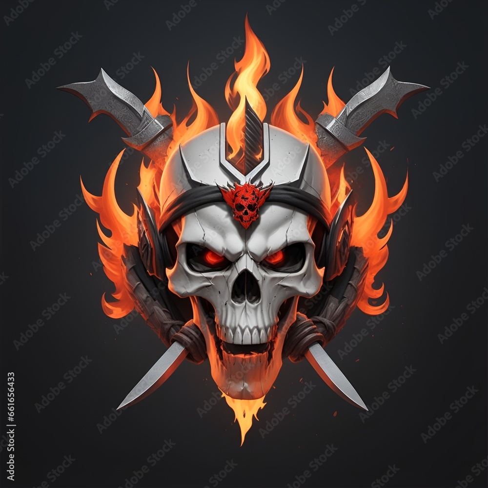 Fototapeta premium head skull fire mascot and esport gaming logo, AI generated