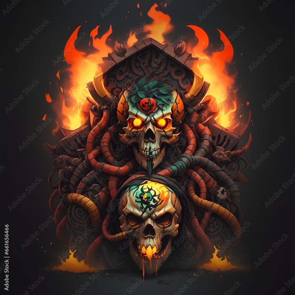 head skull fire mascot and esport gaming logo, AI generated