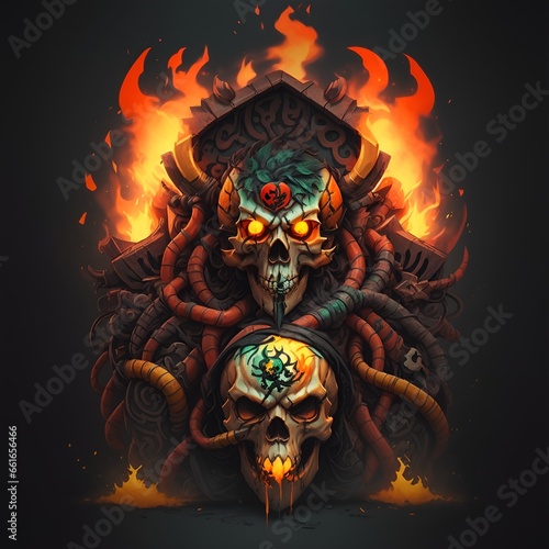 head skull fire mascot and esport gaming logo, AI generated photo