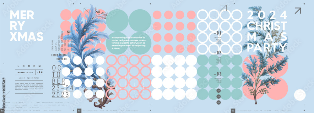 Fototapeta premium Merry Christmas and happy new year. 2024. Modern minimalistic Christmas banner. Vector illustration with elements of typography.