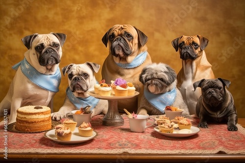 Happy Birthday Pugs: Stylish Celebrations with Adorable Pugs, generative AI © Michael