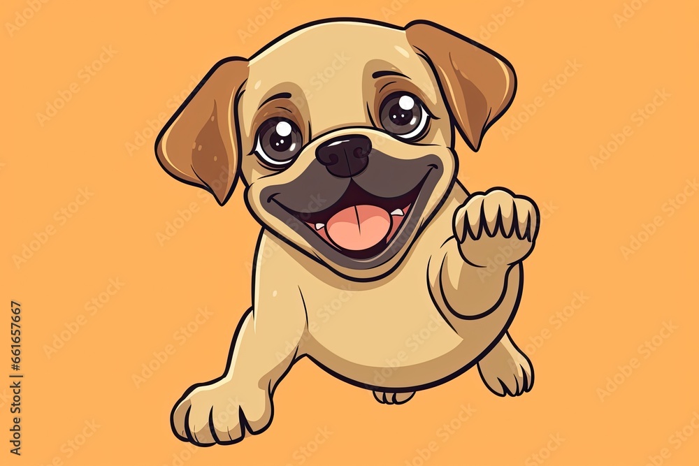 Pug Cartoon Drawing: Friendly Pug Waving Hello in a Charming Animated Illustration, generative AI Pug Cartoon Drawing: Friendly Pug Waving Hello in a Charming Animated Illustration, generative AI