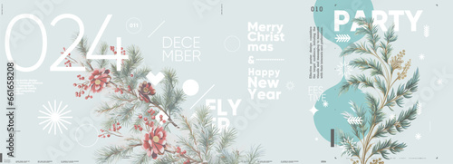 Merry Christmas and happy new year. 2024. Modern minimalistic Christmas banner. Vector illustration with elements of typography.