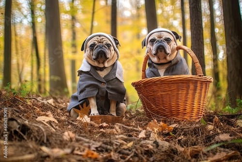 Pugs Halloween Photoshoot: Spooky and Adorable Costumes for Pugs, generative AI