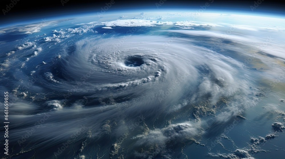 Image of a massive hurricane swirling over the ocean, seen from space.
