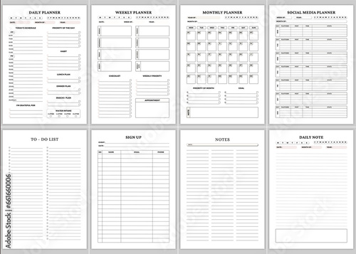 Minimalist planner pages templates. Daily Planner,Weekly Planner,Monthly Planner,Social Media Planner,Daily Note