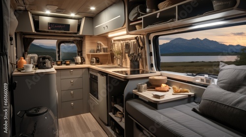 Image of kitchen interior inside a van.