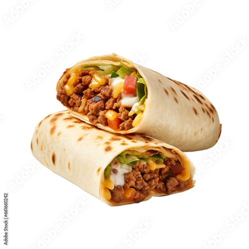 tasty mexican burritos isolated on white background, ai generated