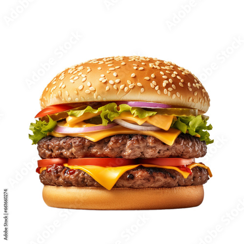 fresh tasty double beef hamburger isolated on white background, ai generated