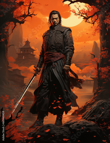 fantasy Asian warrior with sword