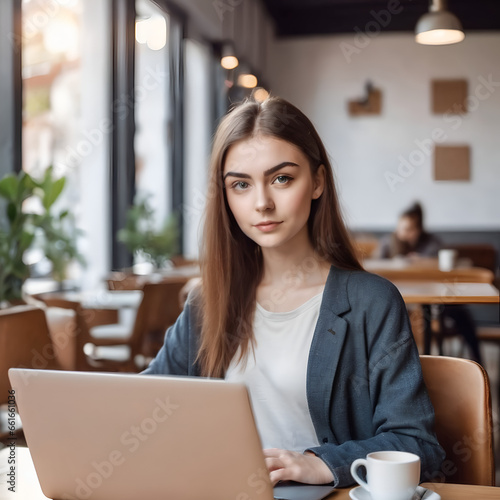 businesswoman working on laptop, generated ai 