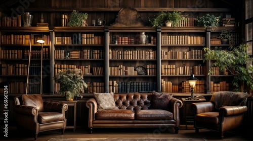 Perfectly arranged bookshelves in a cozy library  © Halim Karya Art