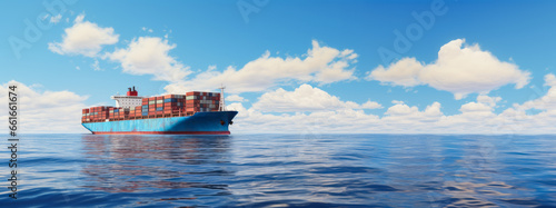 Cargo ship carry industrial containers by sea. Business shipment transportation concept. Ai generative illustration