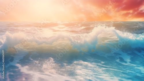 sea wave in pastel colors of sunset sky - summer background