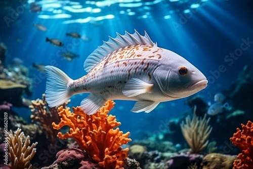 Fish underwater. Background with selective focus and copy space