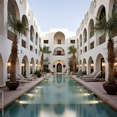 courtyard hotel with arch openings
