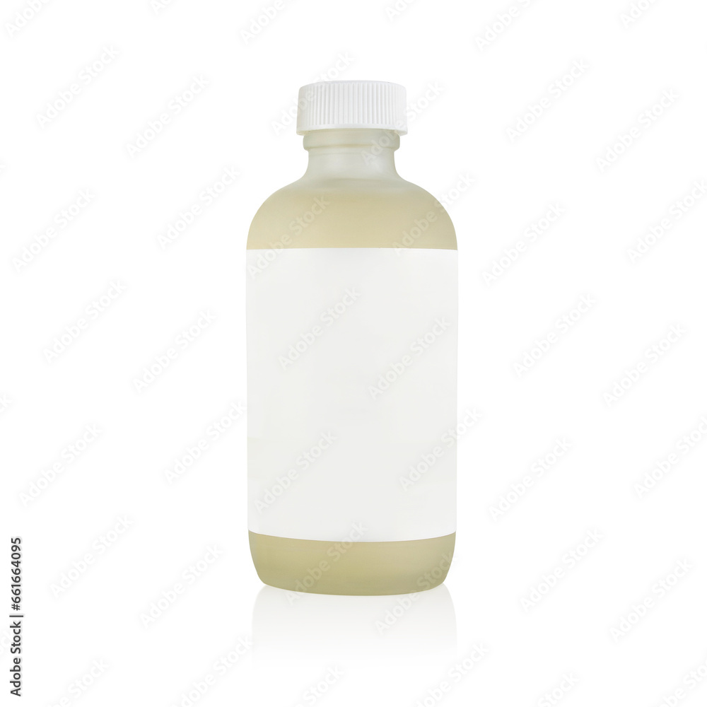 bottle with white cap, liquid filled, white blank label, isolated on white bottle with white cap, liquid filled, white blank label, isolated on white