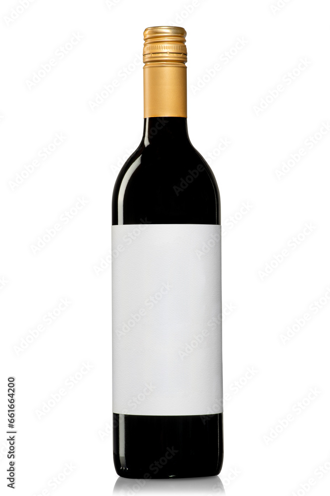 a red wine bottle with a blank white label and gold lid, perfect for mock up product photography and design work, isolated on white background a red wine bottle with a blank white label and gold lid, perfect for mock up product photography and design work, isolated on white background