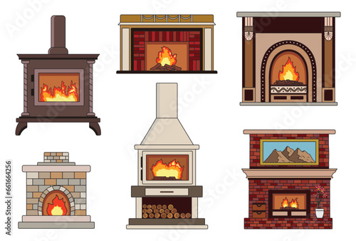 Kids drawing Cartoon Vector illustration set of fireplaces Isolated on White Background
modern fireplace