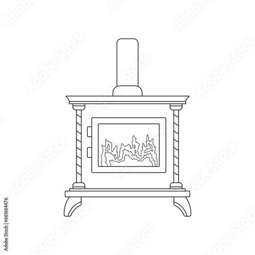 Hand drawn Kids drawing Cartoon Vector illustration wood burning stove fireplace Isolated on White Background