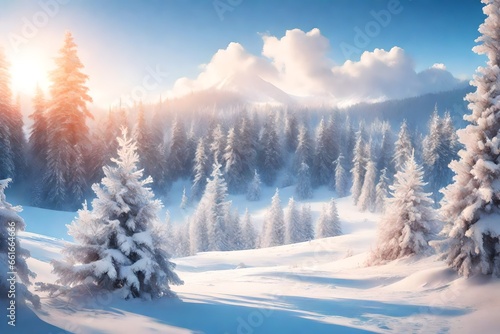Scenic image of spruces tree. Frosty day, calm wintry scene. Location Carpathian, Ukraine Europe. Ski resort. Great picture of wild area. Explore the beauty of earth. Tourism concept. Happy New Year! © MUmar