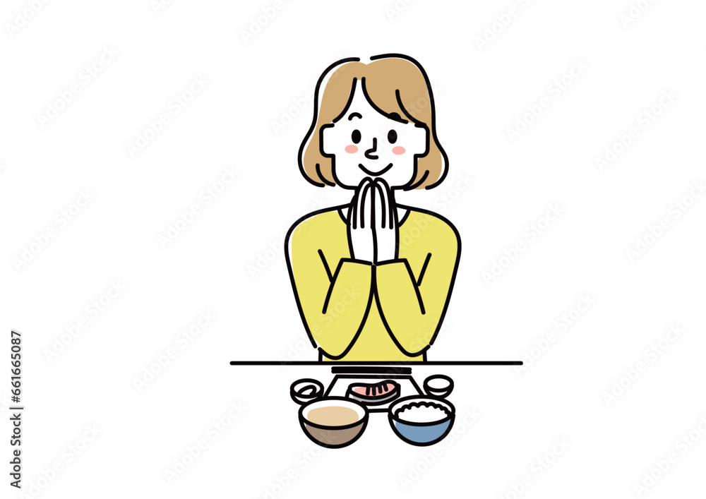 食事を食べようとしている女性のイラスト