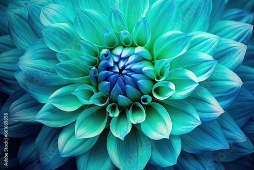 Macro photo of a turquoise green dahlia in nature