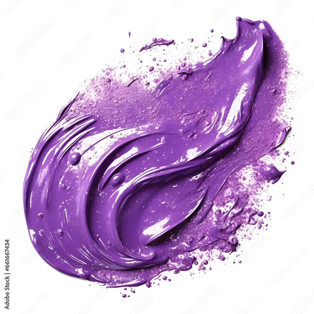 Smooth brush with strokes of acrylic paint, purple paint on white background