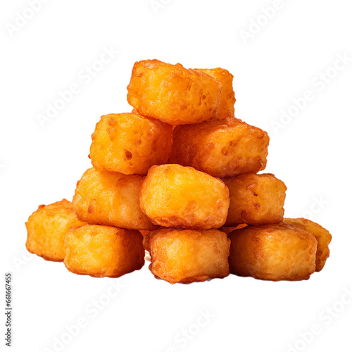 baked tater tots isolated on white background, ai generated