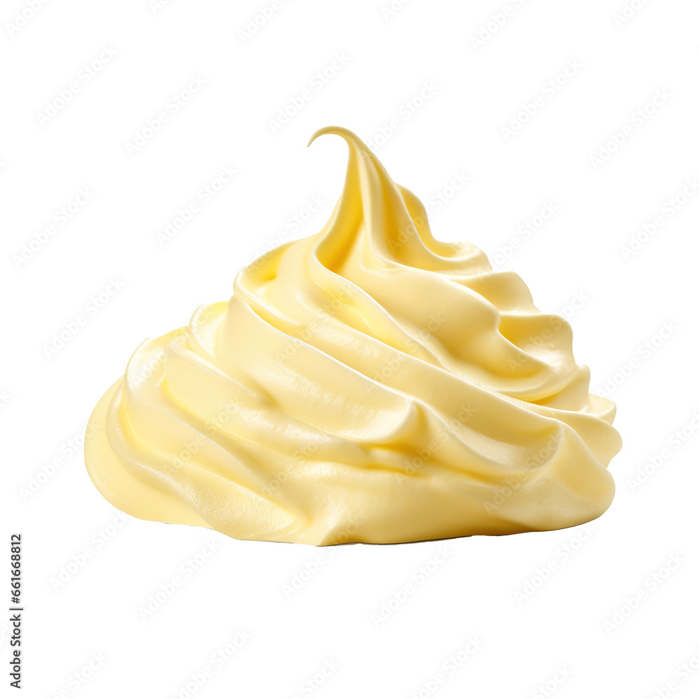 Yellow whipped cream swirl isolated on white background, png, cut-out, top view, flat lay, Canva Yellow whipped cream swirl isolated on white background, png, cut-out, top view, flat lay, Canva