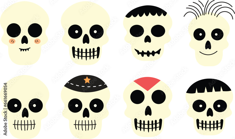 Crossbones Skull Human shape icons Set. Death, danger or poison symbol. Mortality symbol. Satanic imagery. Horror icon. Occult, Demon, Rock and roll Logo Icons isolated on transparent background.
