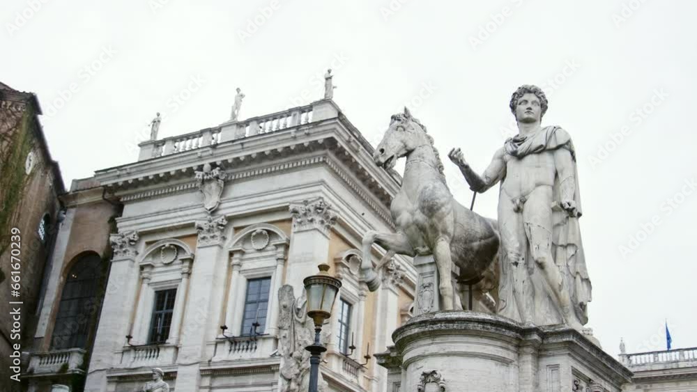 Statua di Castore Sculpture In Rome, Italy - Low, Steady Cam Shot Statua di Castore Sculpture In Rome, Italy - Low, Steady Cam Shot