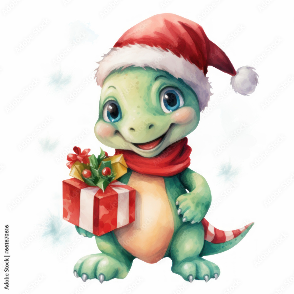 Cute Christmas Dinosaur created with Generative AI technology Cute Christmas Dinosaur created with Generative AI technology