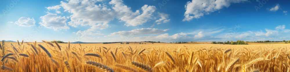 Summer wheat field panorama countryside