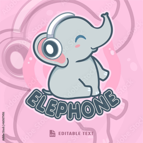 Cute Elephant Headphone Logo Cartoon