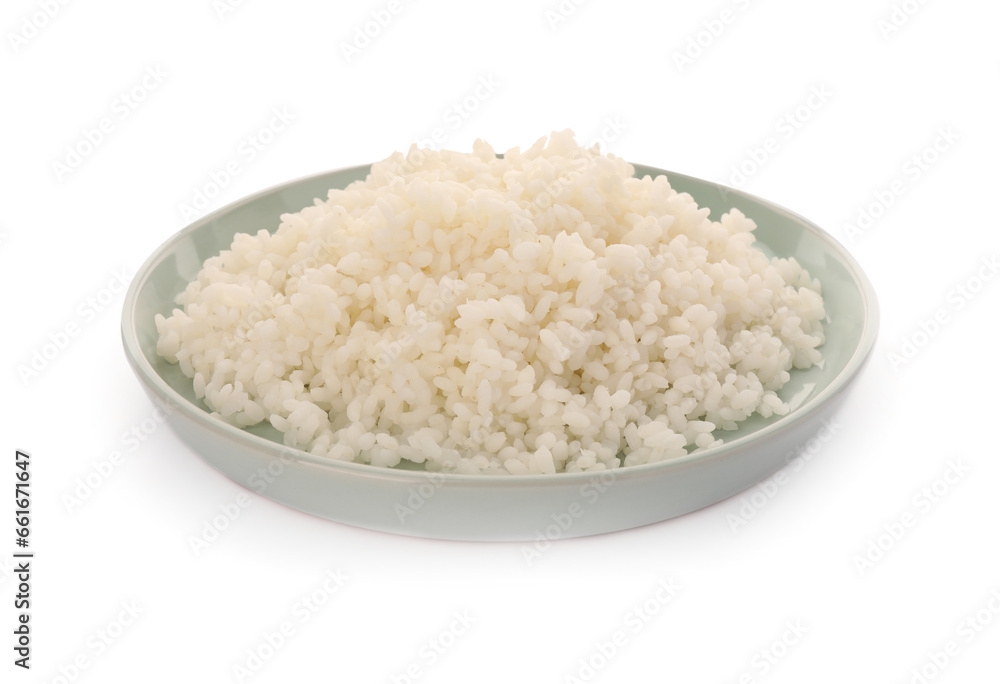 Plate with delicious rice isolated on white Plate with delicious rice isolated on white