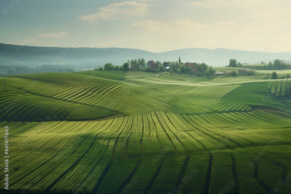 AI-created rural agricultural landscape. Generative AI