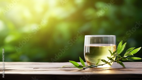 Healthy green tea on the table with light exposure AI Generative