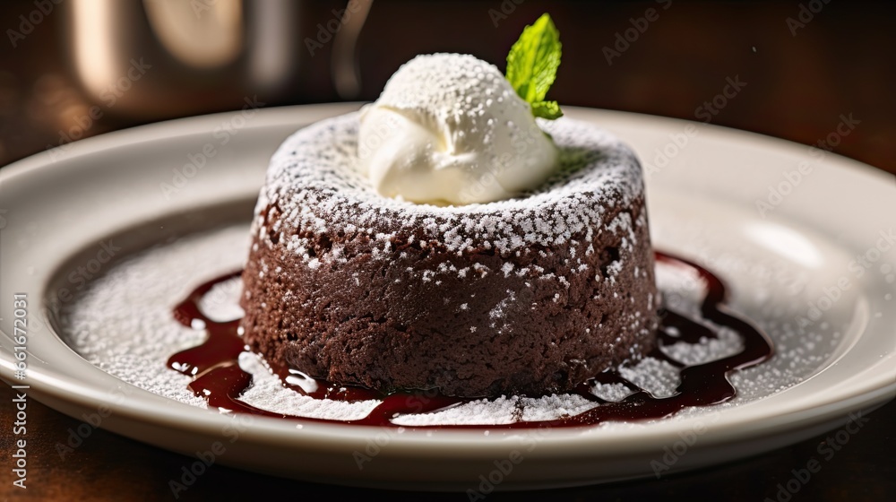 Delicious and tasty chocolate cake with ice cream topping on the table AI Generative Delicious and tasty chocolate cake with ice cream topping on the table AI Generative